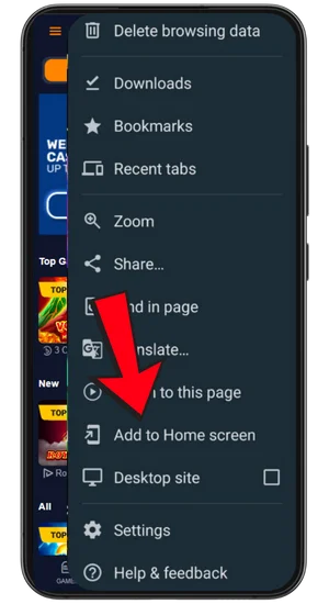Open browser menu for Chicken Road app installation Pakistan